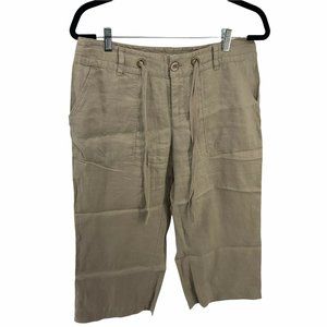London Jean The Marisa  Fit Taupe Color Linen Capris Size 8 Zip And Tie Waist